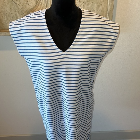 Madewell horizontal blue ivory stripes v neck relaxed dress Sz M - Picture 2 of 11